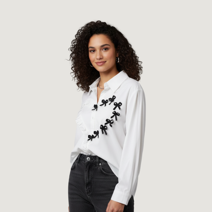 Point Collar Heart Bow Blouse