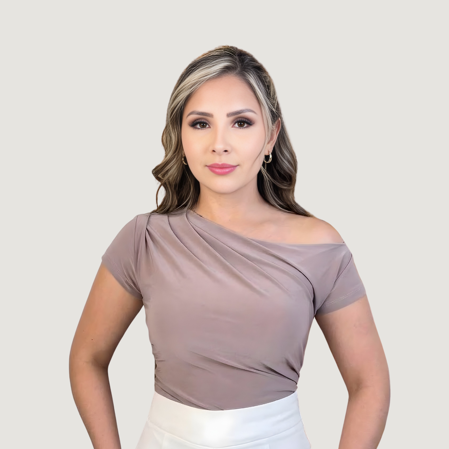 Boat Neck Asymmetric Ruched Top