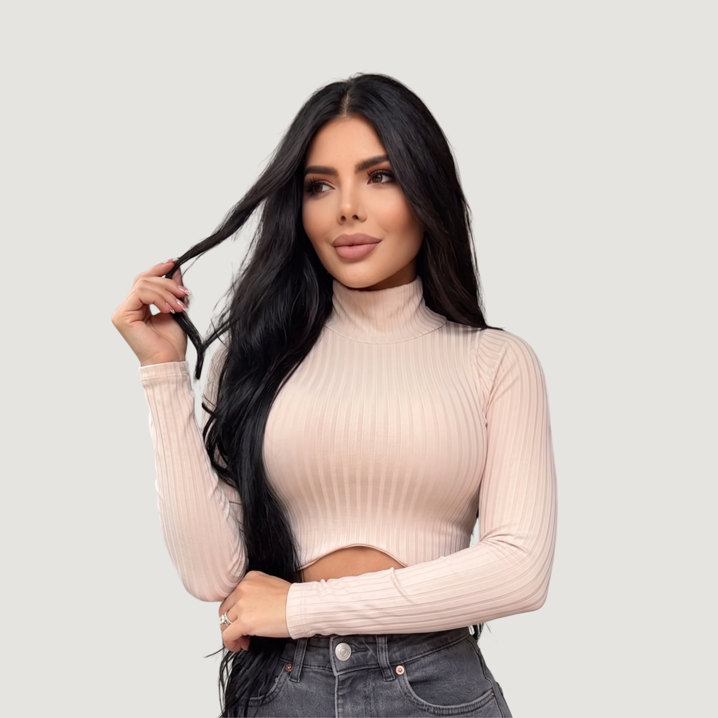 Turtleneck Tank Top - Long Sleeves - Ribbed
