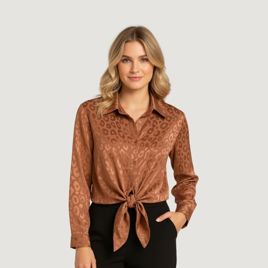 Leopard Satin Cropped Tie-Front