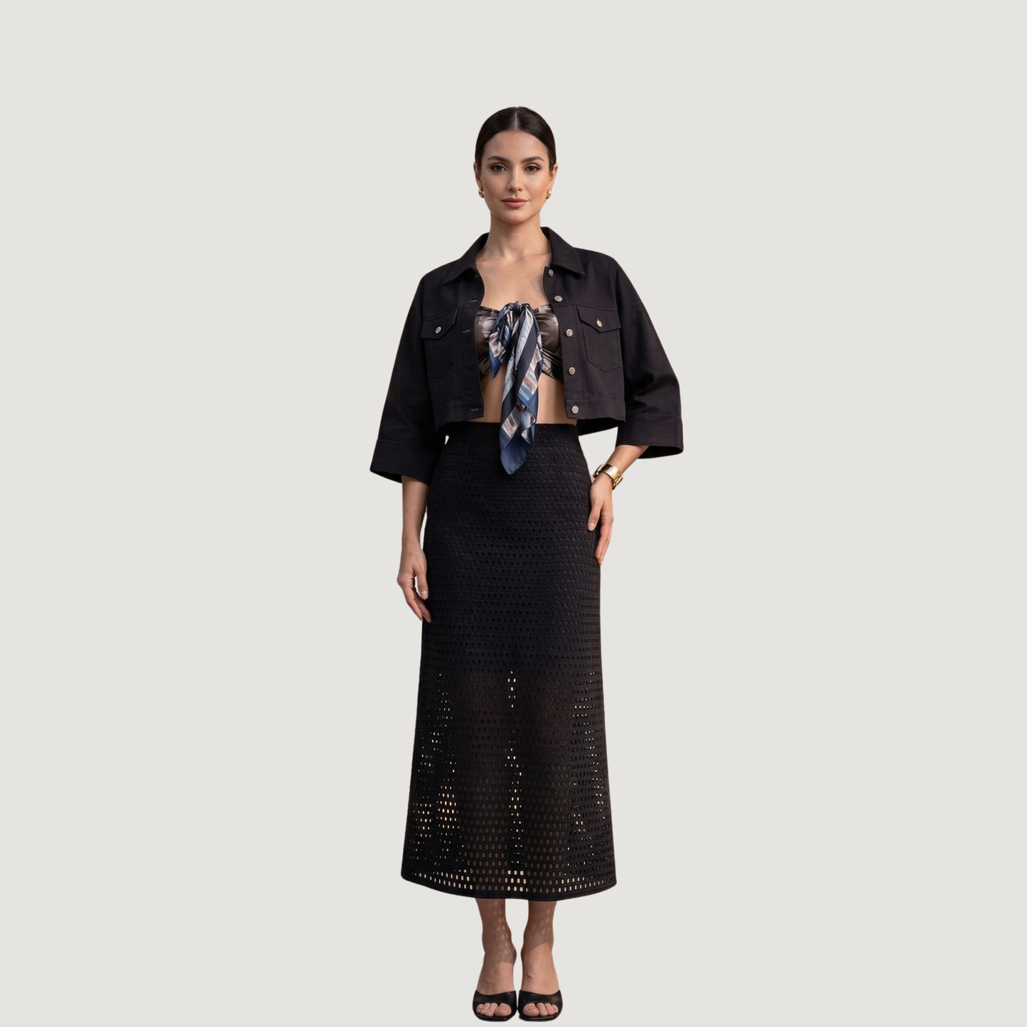 Rib Spandex A-Line Midi Skirt