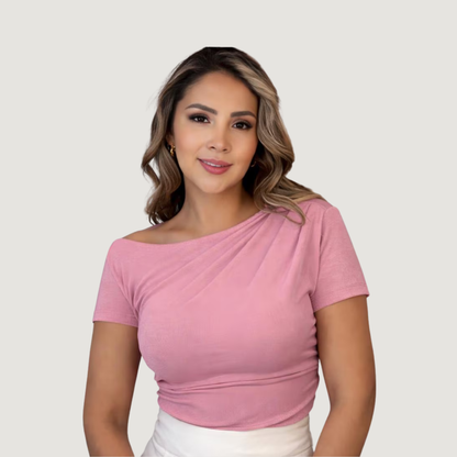 Boat Neck Asymmetric Ruched Top