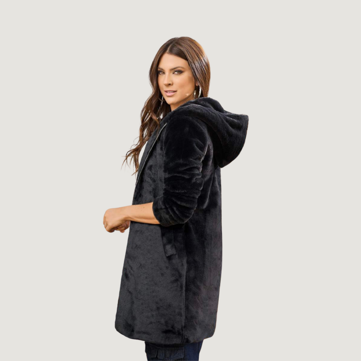 Fur Coat with Fuzzy Hood for Winter