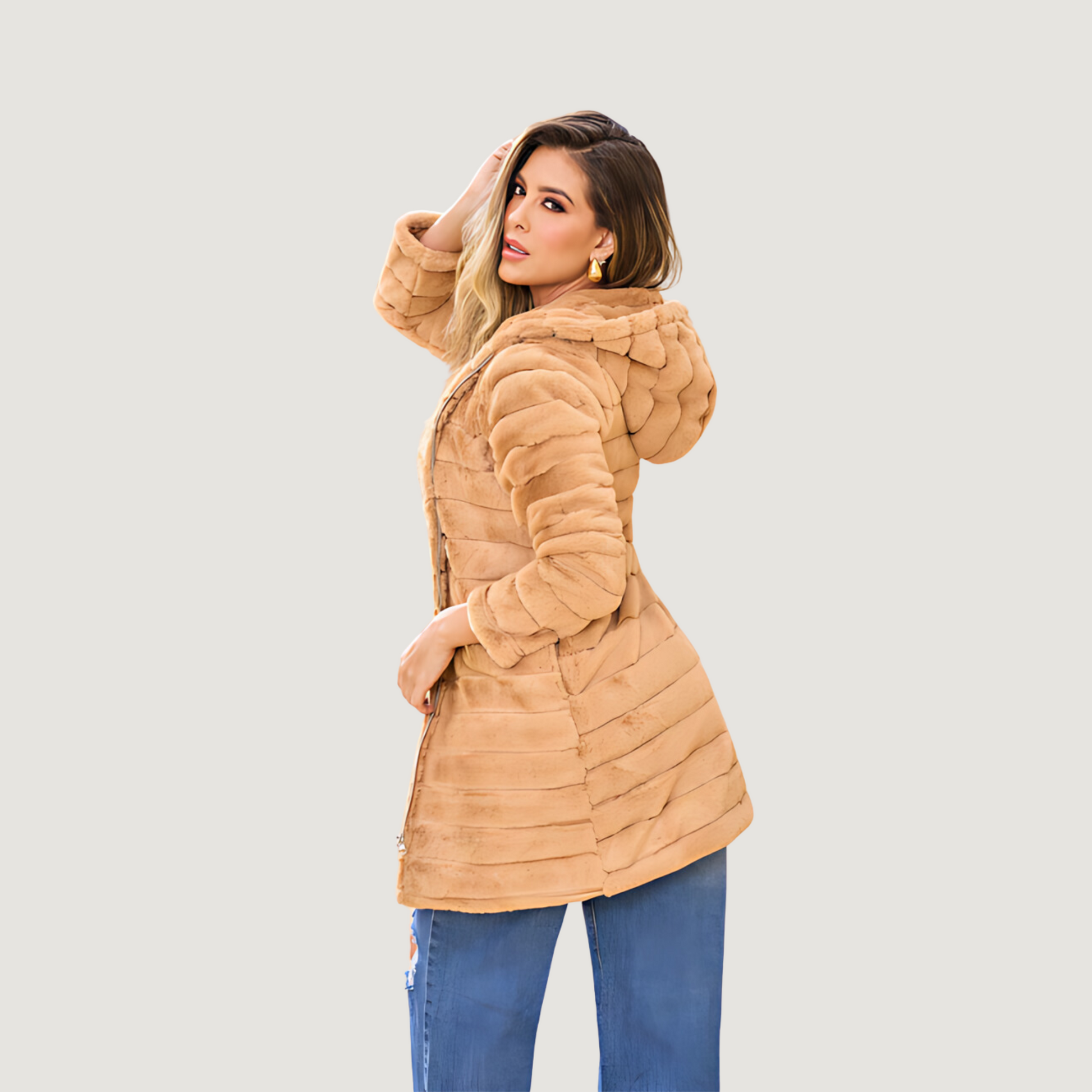Faux Fur Coat Women-Zippered-Hooded - Saida Fashion 