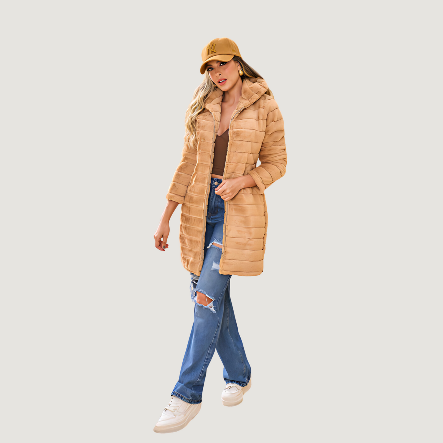 Faux Fur Coat Women-Zippered-Hooded - Saida Fashion 
