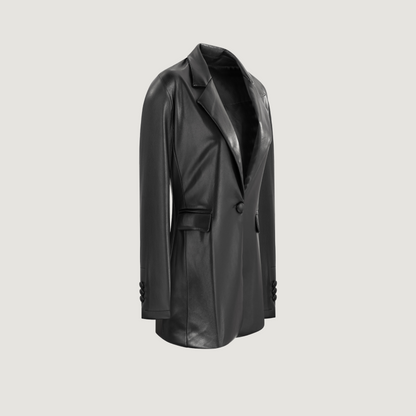 Elegant Blazer with Faux Leather Finish..