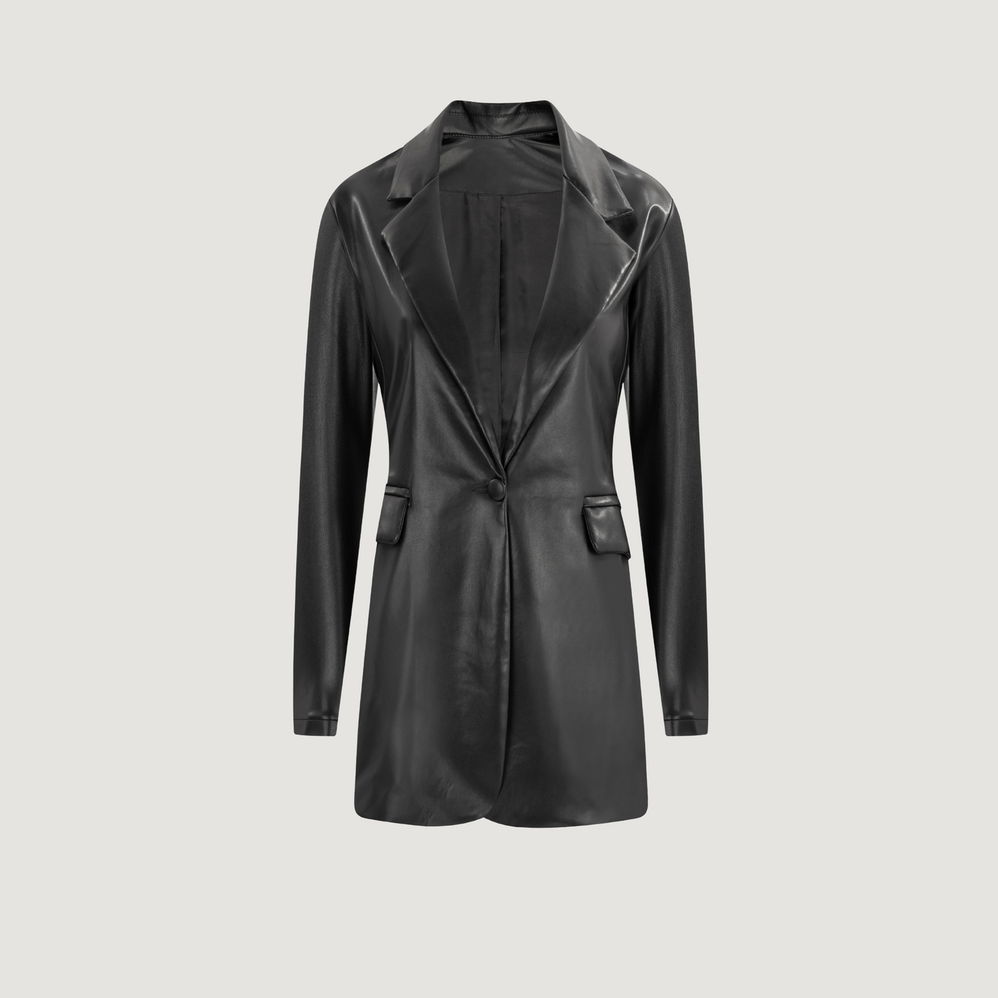 Elegant Blazer with Faux Leather Finish..