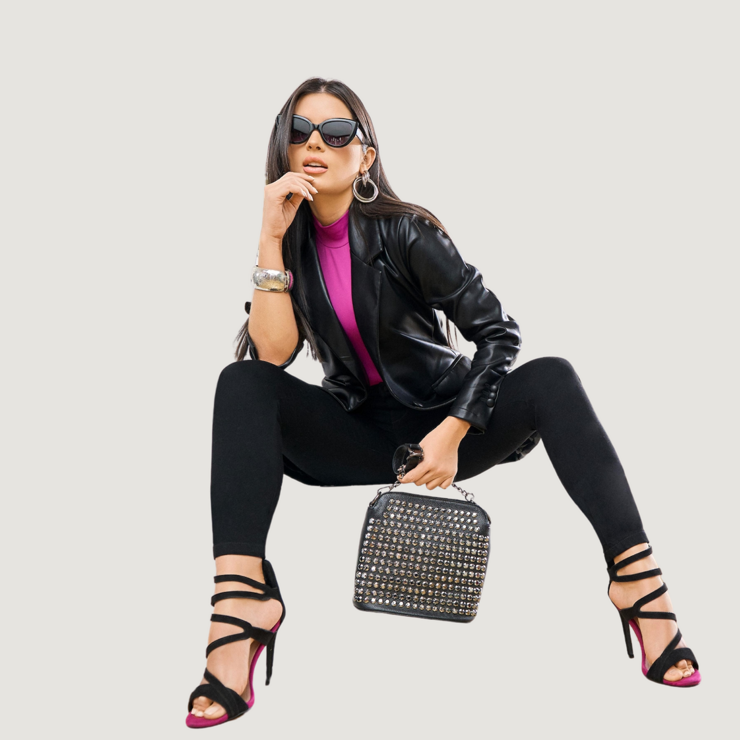 Elegant Blazer with Faux Leather Finish..