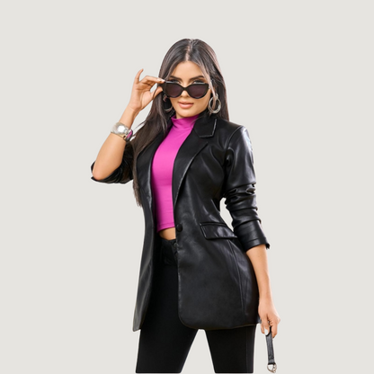 Elegant Blazer with Faux Leather Finish..