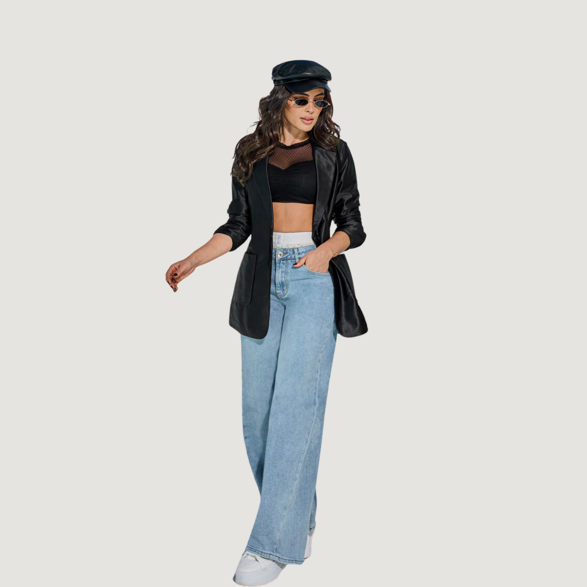 Satin blazer womens with patch pockets - Saida Fashion 