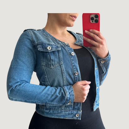 Denim Jackets with Collarless Neckline
