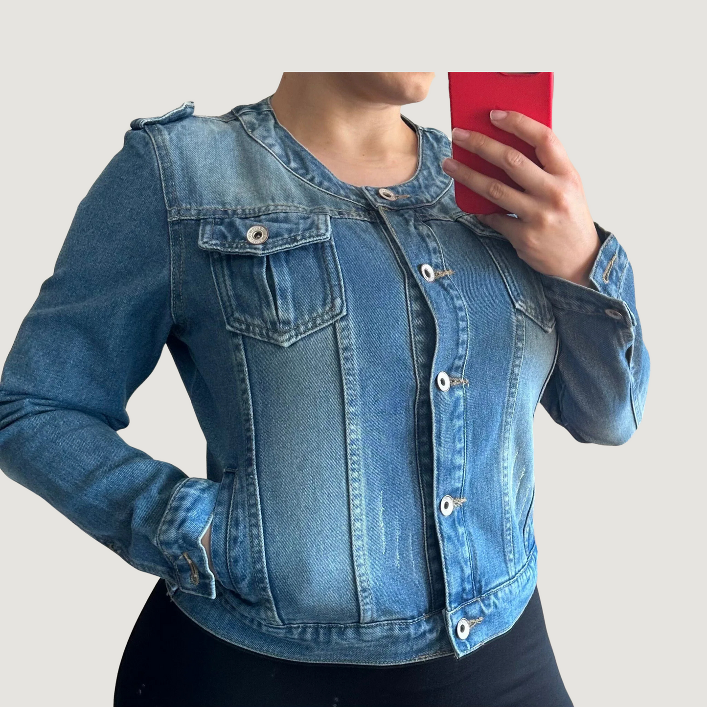 Denim Jackets with Collarless Neckline