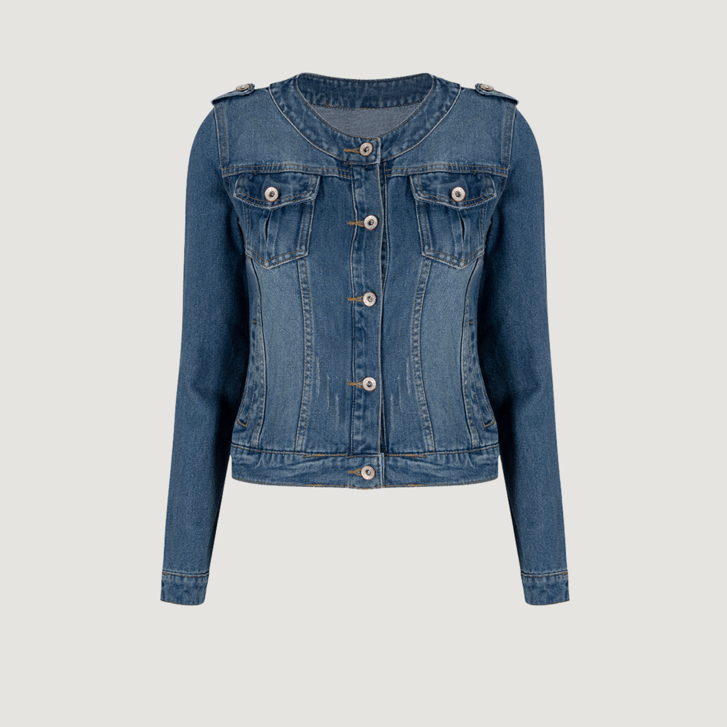 Denim Jackets with Collarless Neckline