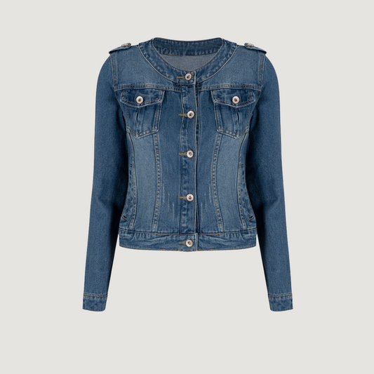 Denim Jackets with Collarless Neckline