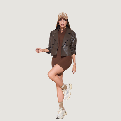 Brown Faux Leather-Tortoiseshell Buttons