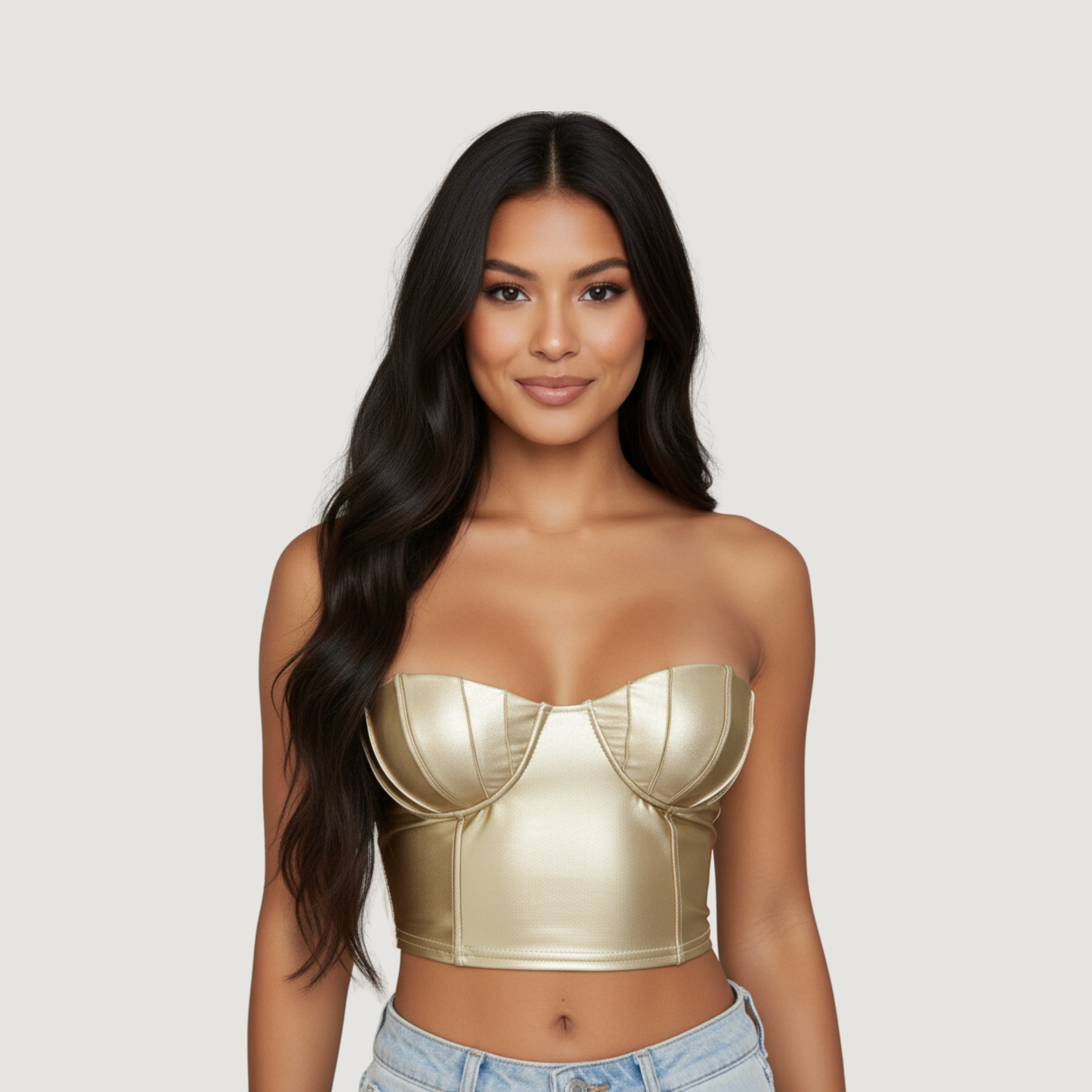 Corset Top with Glossy Spandex Fabric