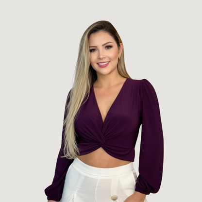 Puffed Sleeve Twist-Front Wrap