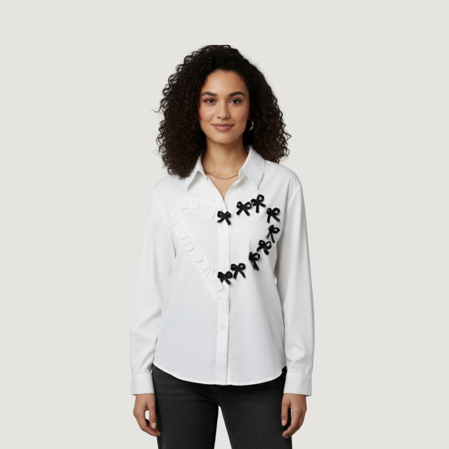 Point Collar Heart Bow Blouse