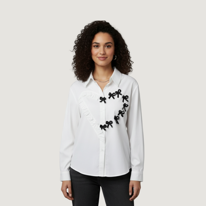 Point Collar Heart Bow Blouse