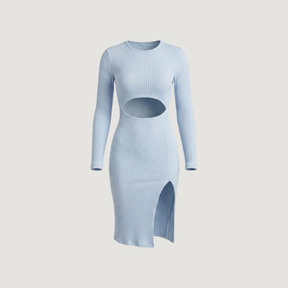 Ribbed Long Sleeve Dress with Slit