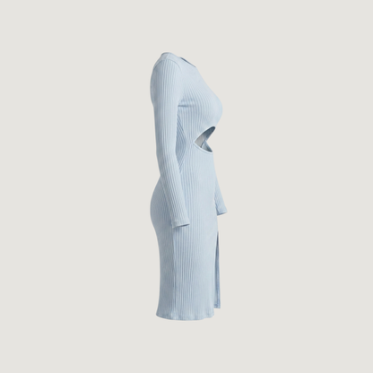 Ribbed Long Sleeve Dress with Slit