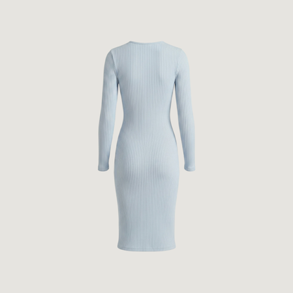 Ribbed Long Sleeve Dress with Slit