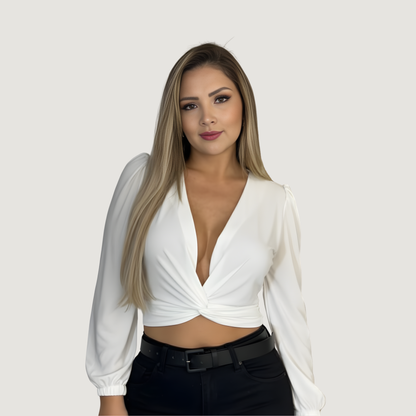 Puffed Sleeve Twist-Front Wrap