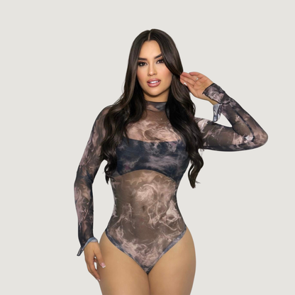 Bodysuits For Women - Mesh Bell Sleeves