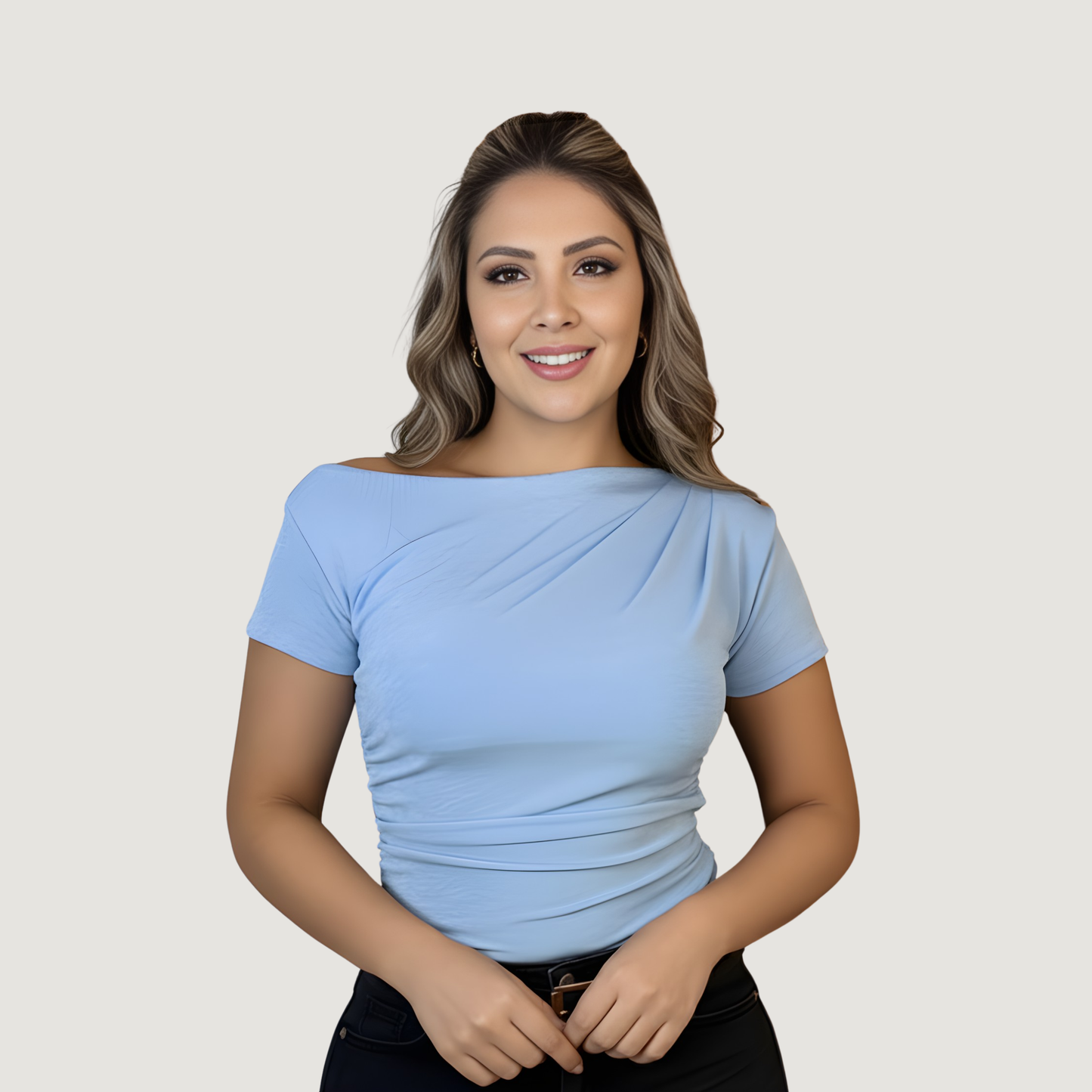 Boat Neck Asymmetric Ruched Top