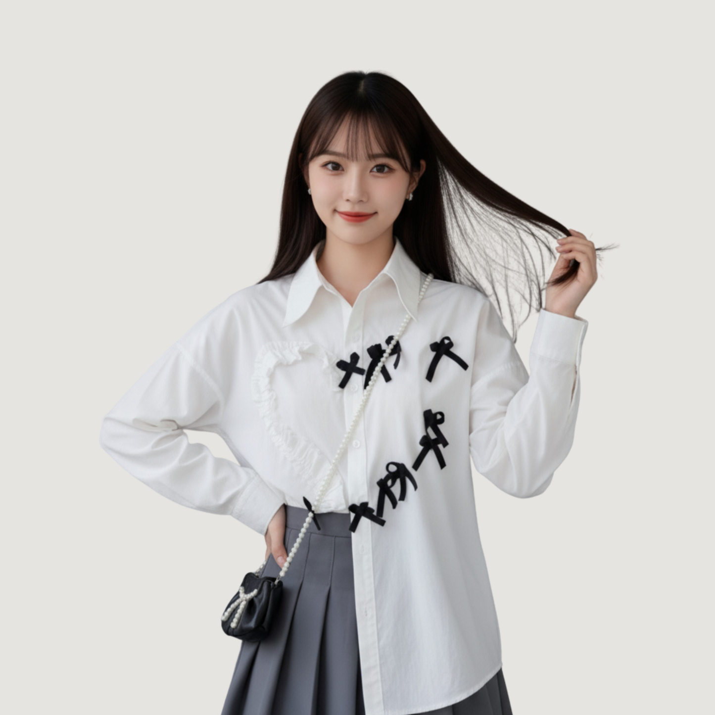 Point Collar Heart Bow Blouse