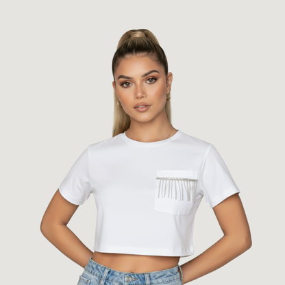 T-Shirt Crop Top - Loose Fit - Chain Detail..