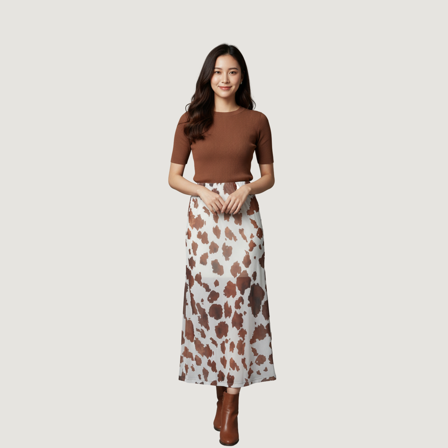Mesh A-Line Animal Print Skirt