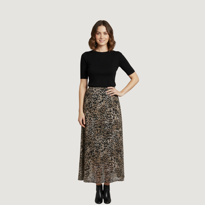 Mesh A-Line Animal Print Skirt