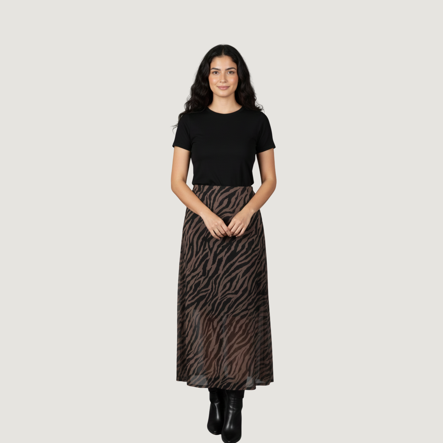 Mesh A-Line Animal Print Skirt