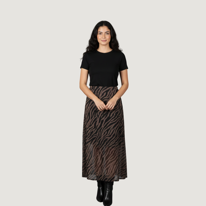 Mesh A-Line Animal Print Skirt