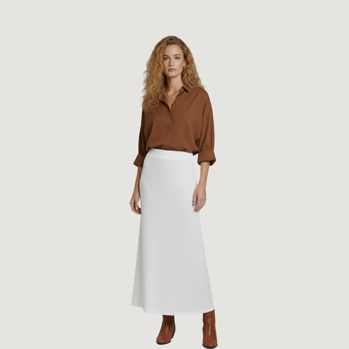 Rib Spandex A-Line Midi Skirt