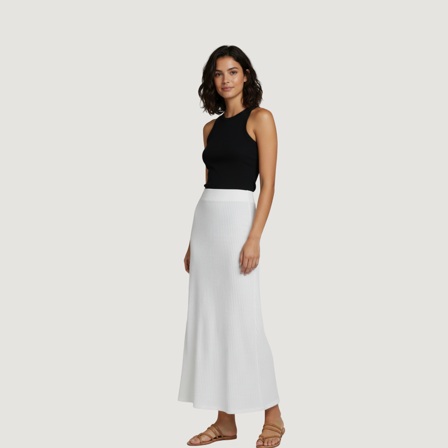 Rib Spandex A-Line Midi Skirt
