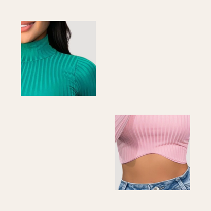 Turtleneck Tank Top - Long Sleeves - Ribbed