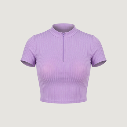 Workout Tops - Mock Neck - Front Zipper
