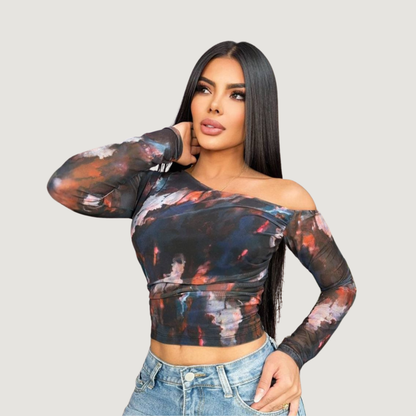 Long Sleeve Blouse Top - Asymmetric