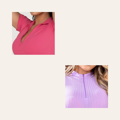 Workout Tops - Mock Neck - Front Zipper