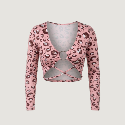 Long Sleeve Crop Top - Open Neckline
