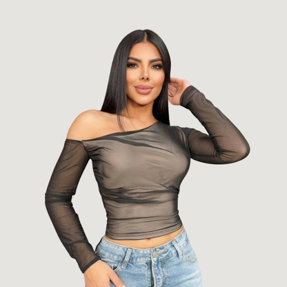 Long Sleeve Blouse Top - Asymmetric