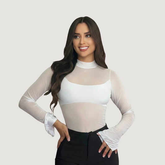 Bodysuits For Women - Mesh Bell Sleeves
