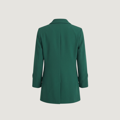 Emerald Green Tailored Blazer for Women – Lined, Pocketed, and Custom Cuff Detail.