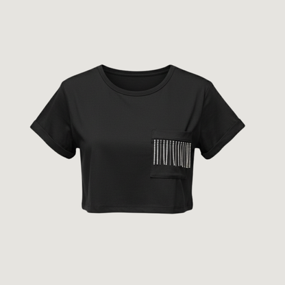T-Shirt Crop Top - Loose Fit - Chain Detail..