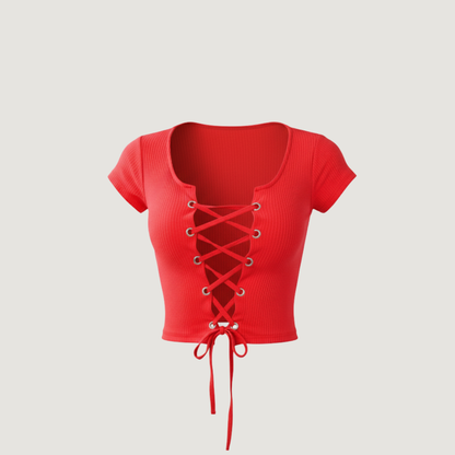 Criss Cross Crop Top with Lace-Up Neckline