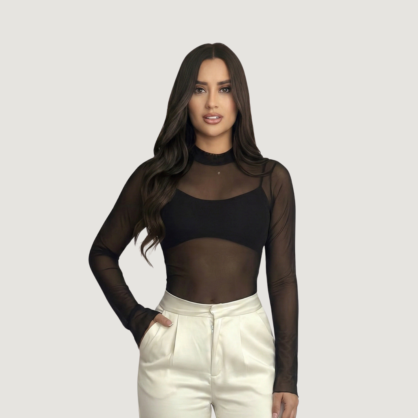 Bodysuits For Women - Mesh Bell Sleeves