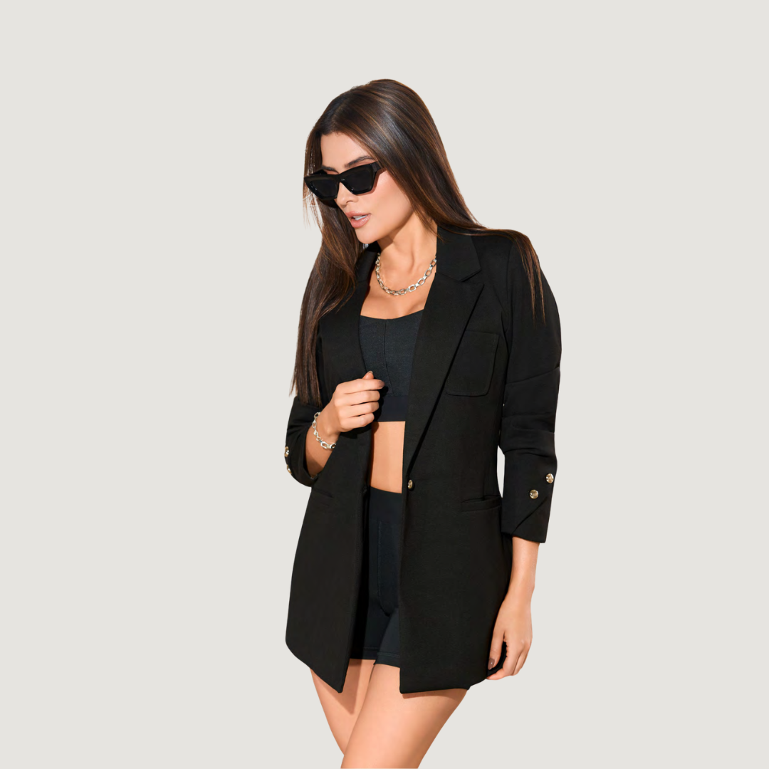 Tailored Black Blazer with Gold Button