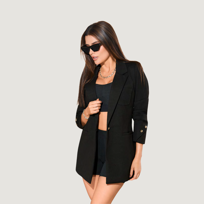 Tailored Black Blazer with Gold Button